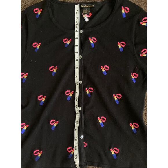 Erin Matthews Black Lipstick and LipsFitted Cardigan Size L - Picture 5 of 5